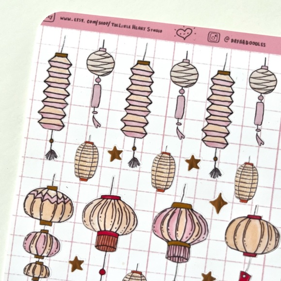 ✨handmade by me✨Chinese pink gold red lanterns planner stickers decorative bujo - Picture 2 of 8